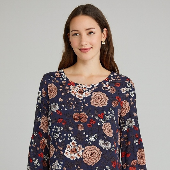 LOFT Tops - LOFT Dark Navy Floral Lightweight Shirt Blouse Small